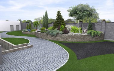 Ön bahçe bahçecilik arka plan, 3d render