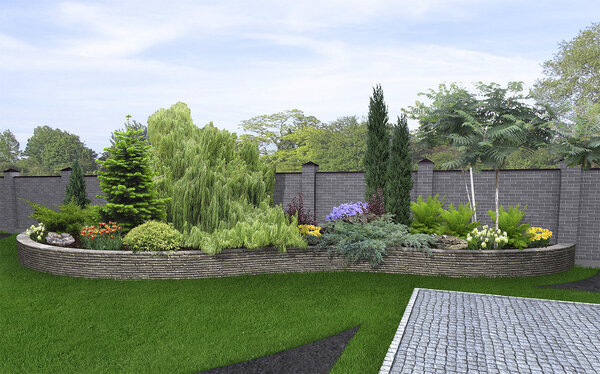 Front yard horticultural background, 3d render