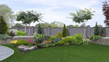Arka bahçe bahçecilik arka plan, 3d render