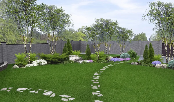 Achtertuin tuinbouw achtergrond, 3d render — Stockfoto
