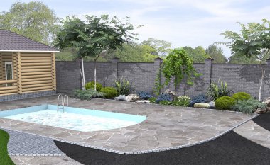 Havuz peyzaj tasarımı, 3d render