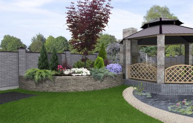 Açık havada oturma alanı, 3d render