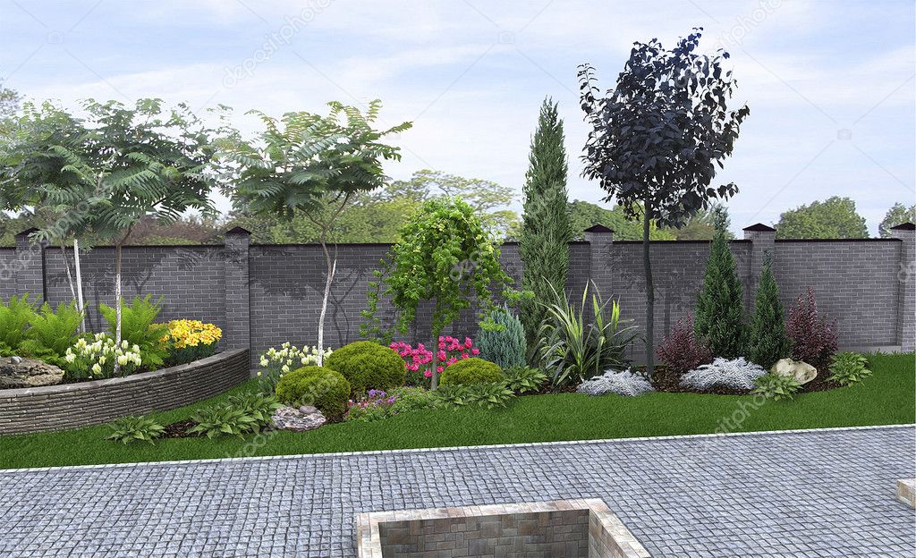 Front yard horticultural background, 3d render