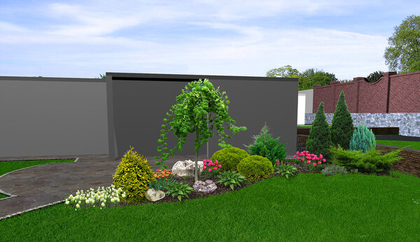 Backyard horticultural background, 3d render