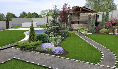 Veranda Bahçe arka plan, 3d render