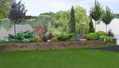 Veranda Bahçe arka plan, 3d render