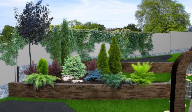 Veranda Bahçe arka plan, 3d render