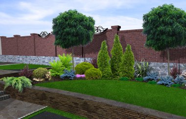 Veranda Bahçe arka plan, 3d render