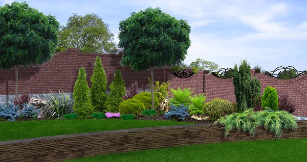 Pátio fundo horticultural, 3d renderização — Fotografia de Stock