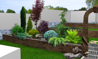 Veranda Bahçe arka plan, 3d render