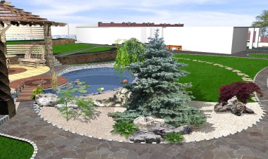 Bahçe gölet ve fikirler, 3d render zemin kaplaması