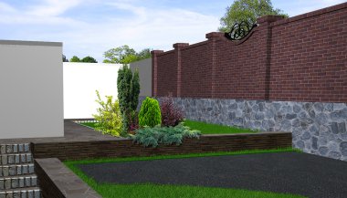 Arka bahçesinde çevre düzenlemesi, 3d render