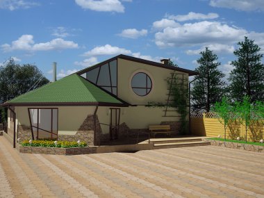 Modern cottage exterior, 3d render clipart