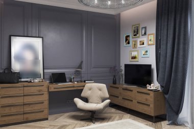 Bedroom office nook ideas, 3D illustration