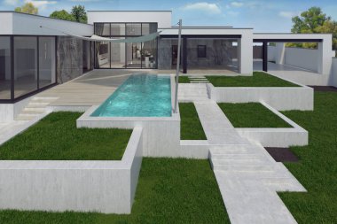 Arka bahçe sanatı ile yükseklik değişiklikleri, 3B render