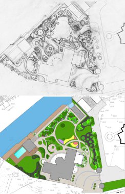 Arazi ölçümcüleri yükseklik planı ve tam peyzaj, 3D çizim