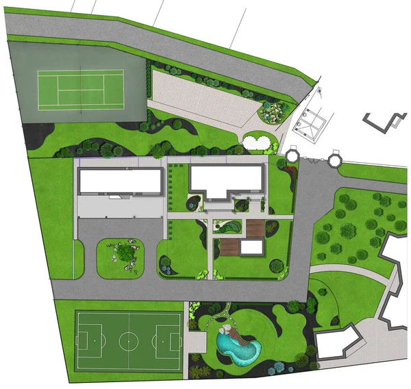 Irregular Shape Lot Housing Project Master Plan Illustration — Stockfoto
