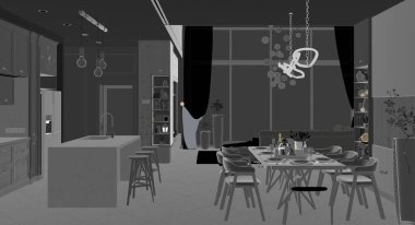 Living room design visualization piloting, 3D render