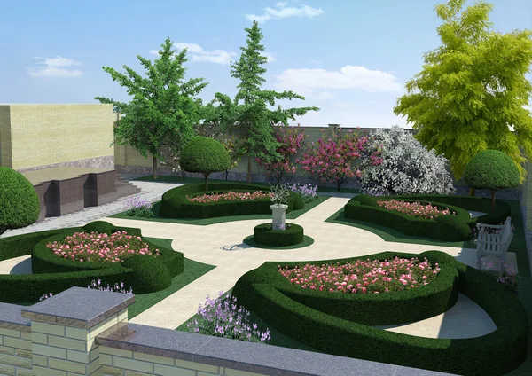 Courtyard Landscaping Classic Style, 3D Rendering — Stock Photo, Image