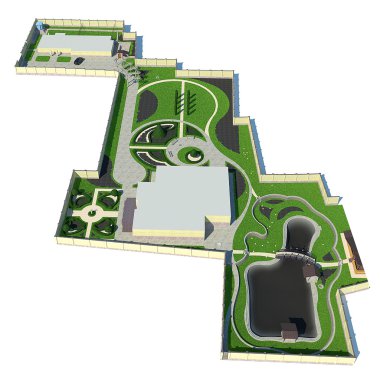 Perspektif kuş bakışı, peyzaj 3d render