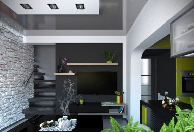 Oturma odası iç minimalist tarzı, 3d render