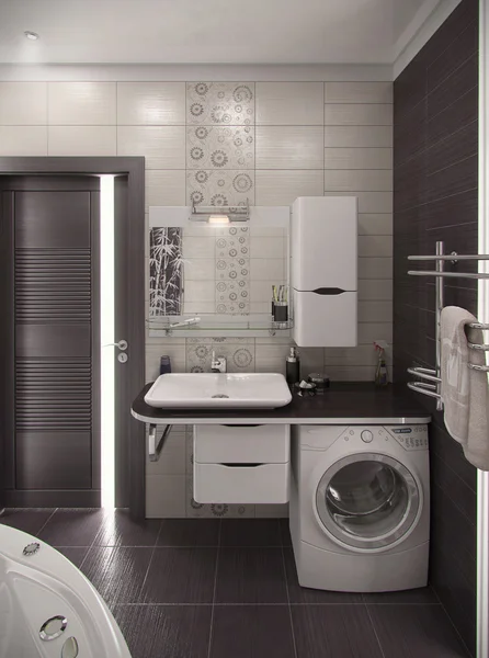 Интерьер ванной комнаты минималистский, 3D рендеринг — стоковое фото