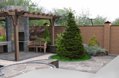 View of the entertainment space in the garden, 3D render clipart