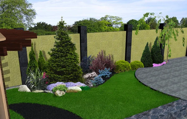 Landscape design plants grouping, 3D render — Stock Photo, Image