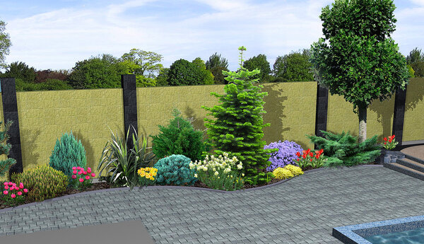 Landscape design plants grouping, 3D render