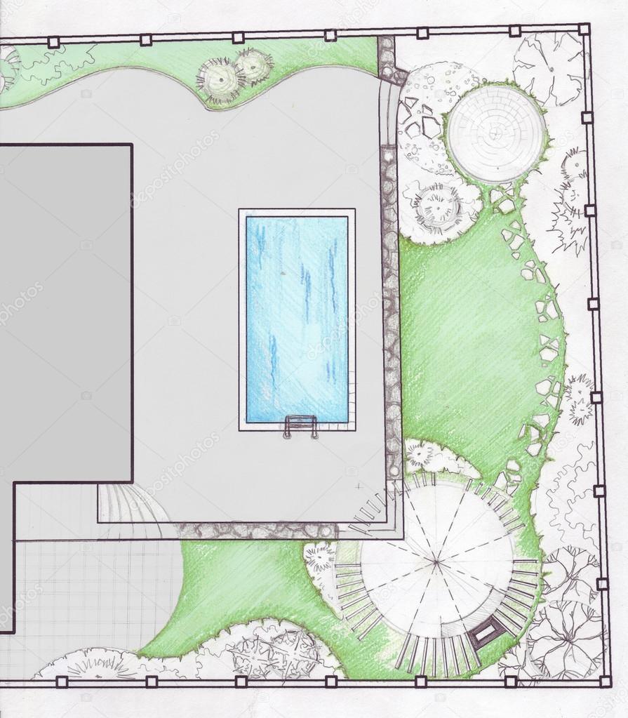 Landscaping backyard master plan, 2d pencil sketch