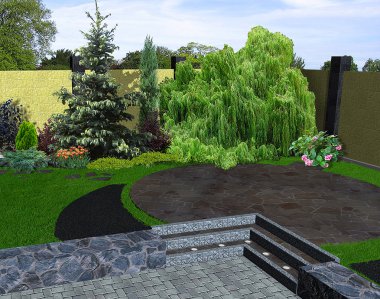 Ladin Peyzaj ve willow gruplandırmalar, 3d render bitki