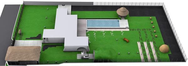 Landschaftsgestaltung Landhausstil isometrische Ansicht, 3D-Render — Stockfoto