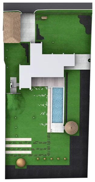 Landschaftsbau rustikalen Landhausstil Masterplan, 3d rendern — Stockfoto