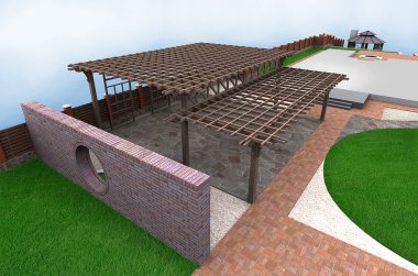 Landscaping multi level pergola, 3D render