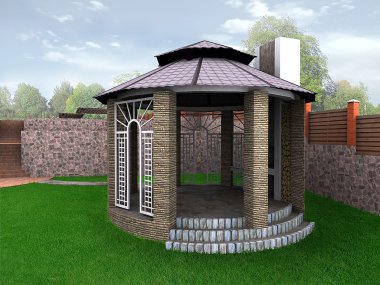 Landscape design garden alcove, 3D render