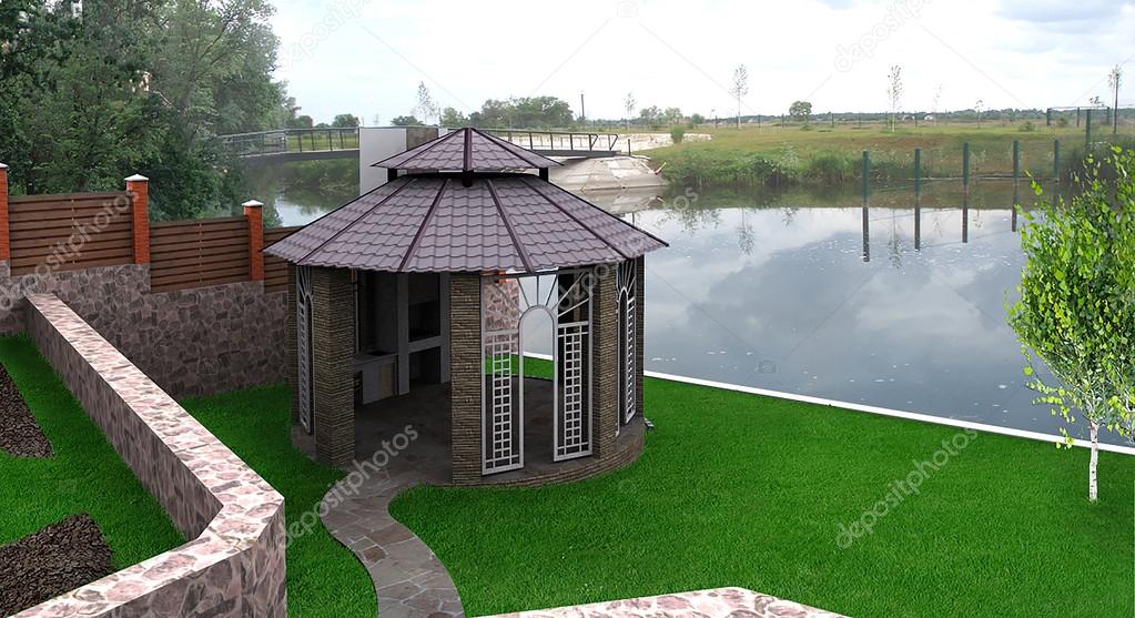 Design of the lakefront landscape, 3D render