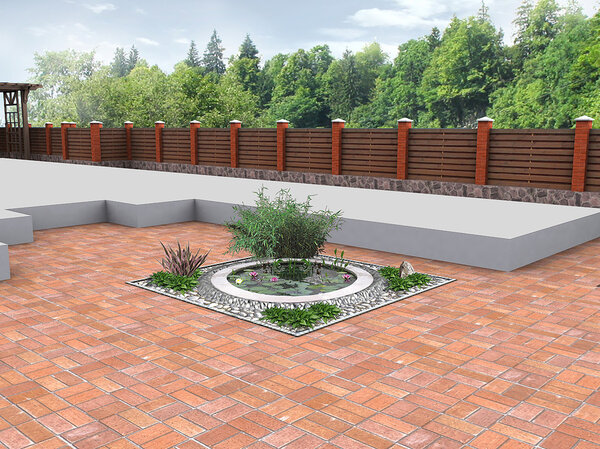 Landscaping  miniature round pond, 3D Render