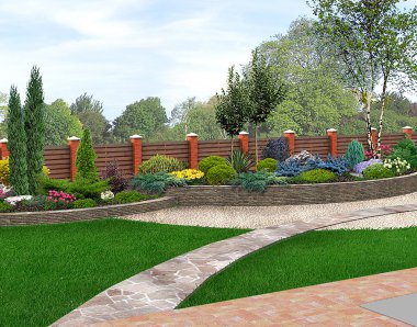 Yan bahçe bahçecilik arka plan, 3d Render peyzaj