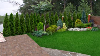 Evergreen mahremiyet perde, 3d Render peyzaj