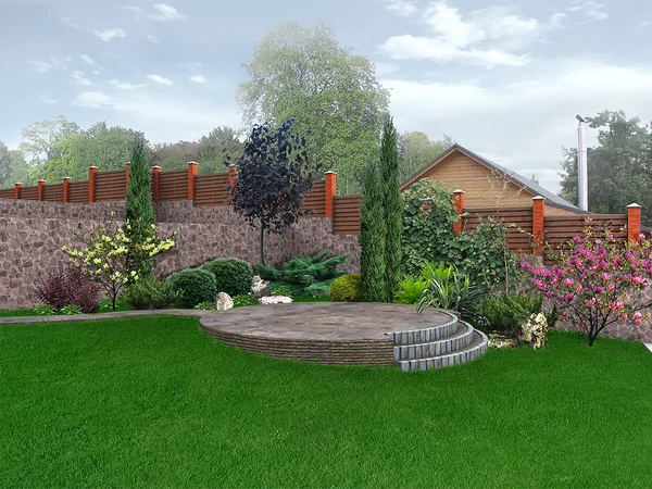 Arka bahçe bahçecilik arka plan, 3d Render peyzaj