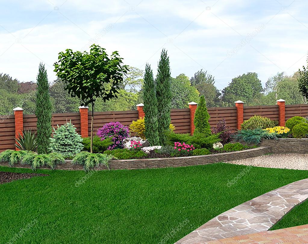 Landscape design garden bed, 3D Render
