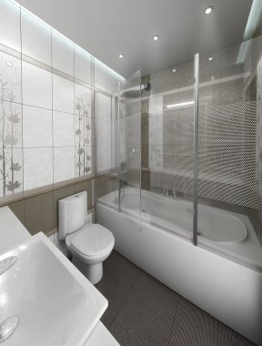Banyo minimalist tarzda iç tasarım, 3d render