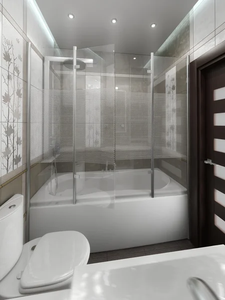 बाथरूम न्यूनतम शैली आंतरिक डिजाइन, रेंडर 3 डी — स्टॉक फ़ोटो, इमेज