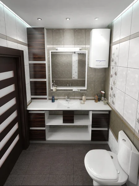 Banheiro estilo minimalista design de interiores, renderizar 3D — Fotografia de Stock