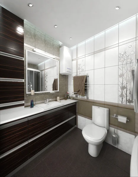 Baño de diseño de interiores de estilo minimalista, renderizar 3D —  Fotos de Stock