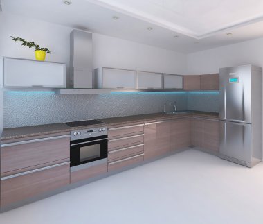 Mutfak modern tarzı iç tasarım, 3d render