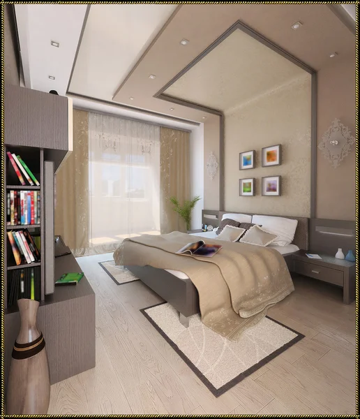 Yatak odası modern tarzı iç tasarımı, 3d render — Stok fotoğraf