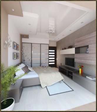 Yatak odası modern tarzı iç tasarımı, 3d render