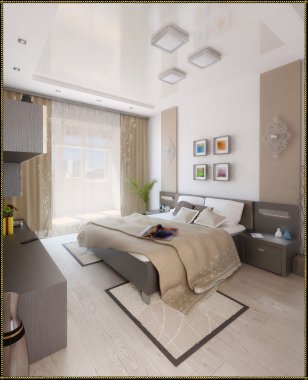 Yatak odası modern tarzı iç tasarımı, 3d render