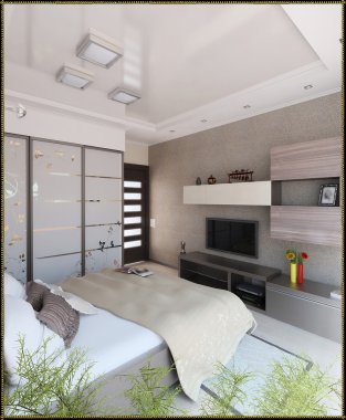 Yatak odası modern tarzı iç tasarımı, 3d render